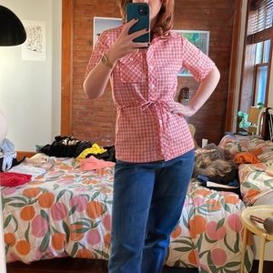 Vintage Plaid Button up with Fabric Belt